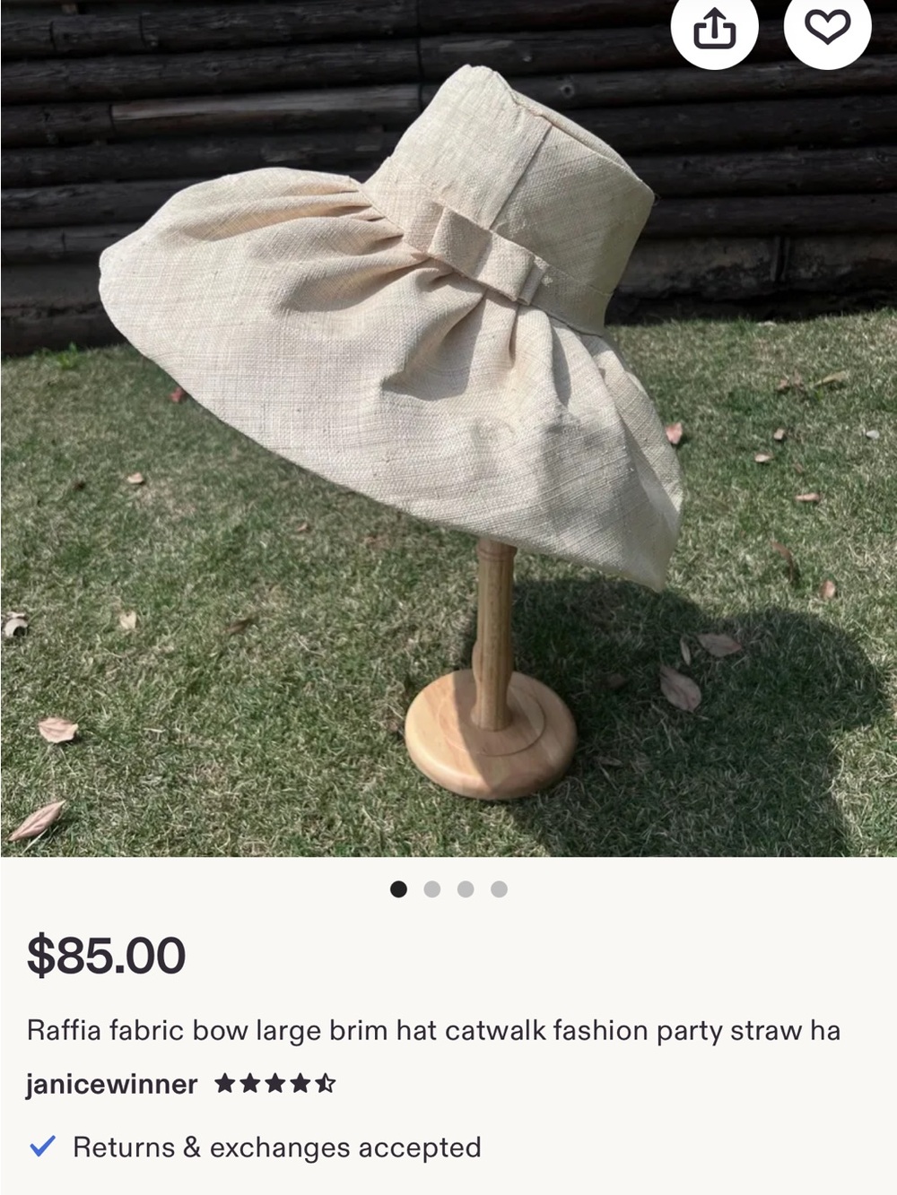 Raffia Large Brim Bow Hat - Natural